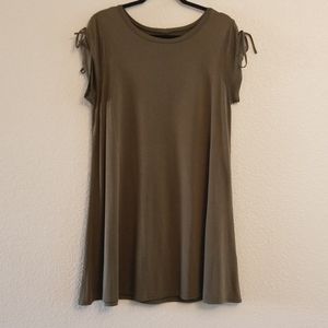 Olive green dress with lace-up sleeves, sexy